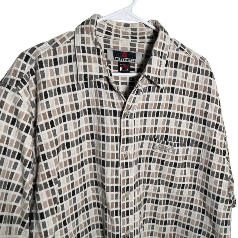 Southpole Shirt Men's XXL Textured Button Up Collared Short Sleeve Brown - Picture 2 of 9
